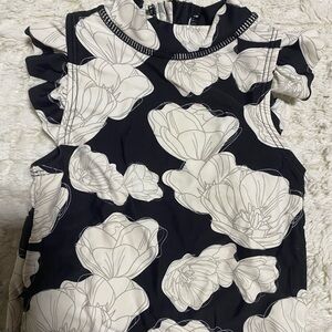 Ruffle Butts Floral One Piece Bathing Suit - Black and White